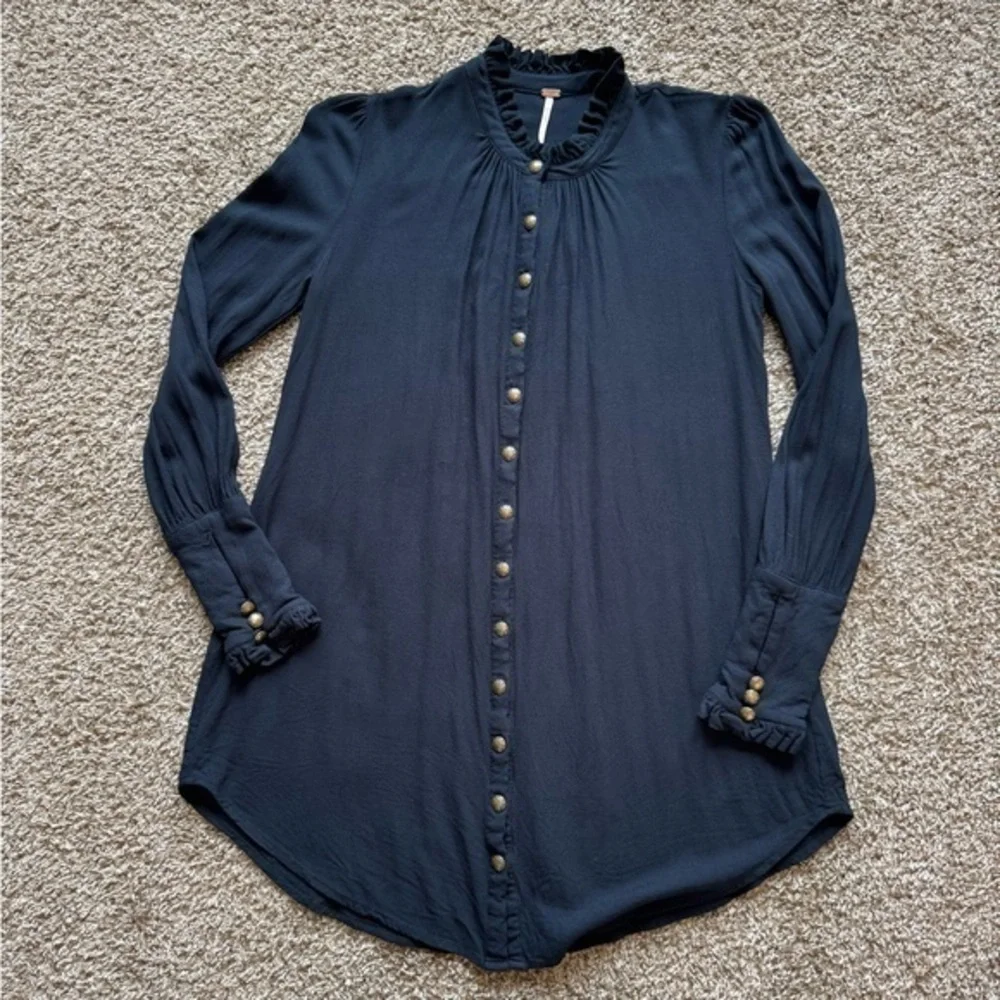 Free People tunic dress button up button down mini dress ruffle
